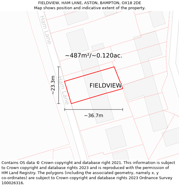 FIELDVIEW, HAM LANE, ASTON, BAMPTON, OX18 2DE: Plot and title map