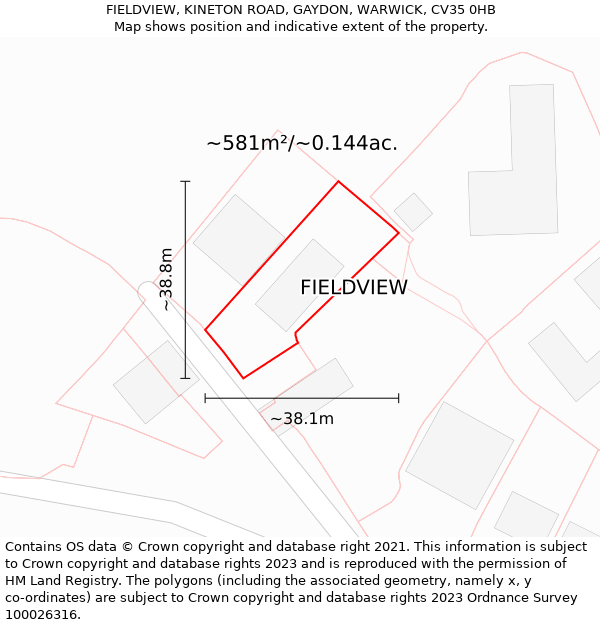 FIELDVIEW, KINETON ROAD, GAYDON, WARWICK, CV35 0HB: Plot and title map