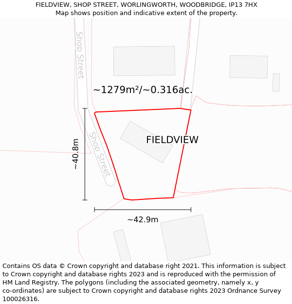 FIELDVIEW, SHOP STREET, WORLINGWORTH, WOODBRIDGE, IP13 7HX: Plot and title map