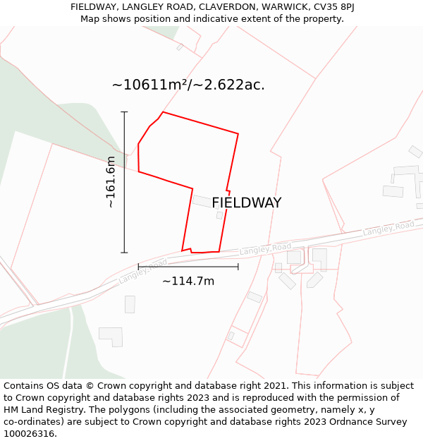 FIELDWAY, LANGLEY ROAD, CLAVERDON, WARWICK, CV35 8PJ: Plot and title map