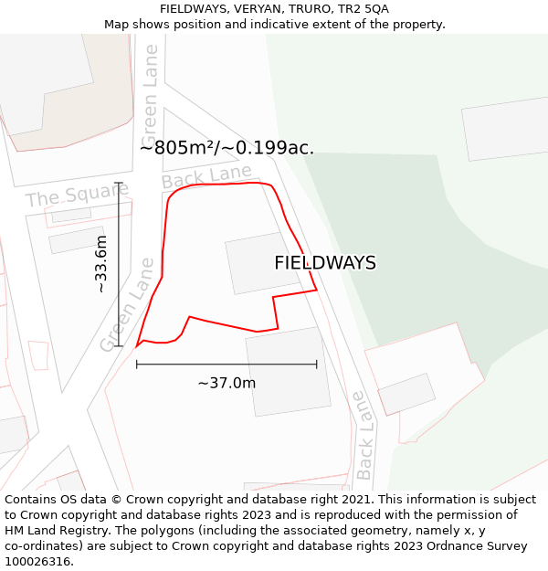 FIELDWAYS, VERYAN, TRURO, TR2 5QA: Plot and title map