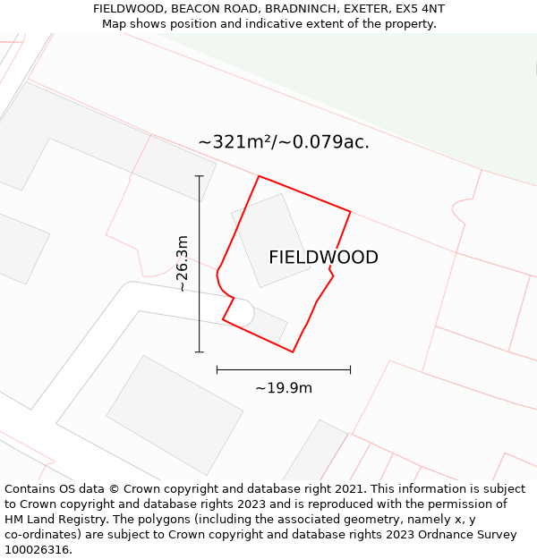 FIELDWOOD, BEACON ROAD, BRADNINCH, EXETER, EX5 4NT: Plot and title map