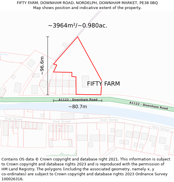 FIFTY FARM, DOWNHAM ROAD, NORDELPH, DOWNHAM MARKET, PE38 0BQ: Plot and title map