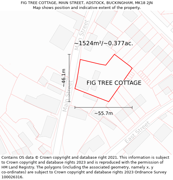 FIG TREE COTTAGE, MAIN STREET, ADSTOCK, BUCKINGHAM, MK18 2JN: Plot and title map