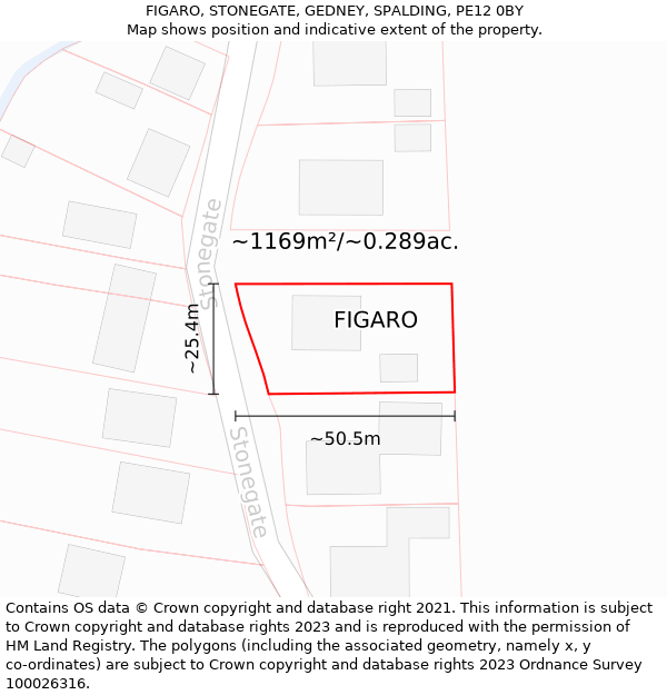 FIGARO, STONEGATE, GEDNEY, SPALDING, PE12 0BY: Plot and title map