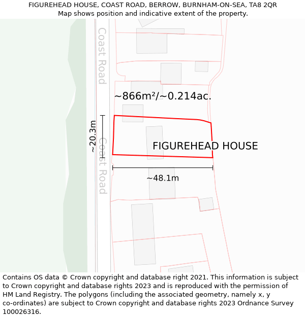 FIGUREHEAD HOUSE, COAST ROAD, BERROW, BURNHAM-ON-SEA, TA8 2QR: Plot and title map