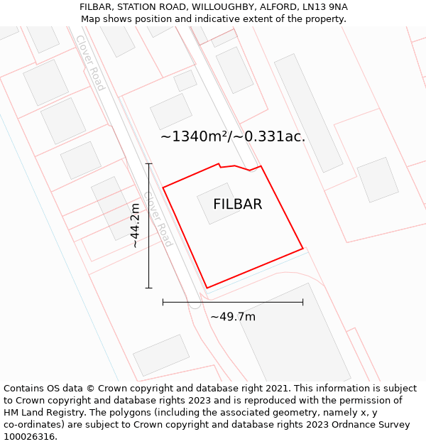 FILBAR, STATION ROAD, WILLOUGHBY, ALFORD, LN13 9NA: Plot and title map