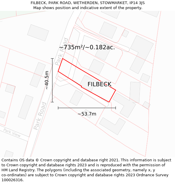 FILBECK, PARK ROAD, WETHERDEN, STOWMARKET, IP14 3JS: Plot and title map