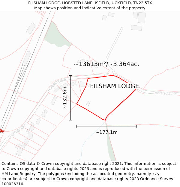 FILSHAM LODGE, HORSTED LANE, ISFIELD, UCKFIELD, TN22 5TX: Plot and title map