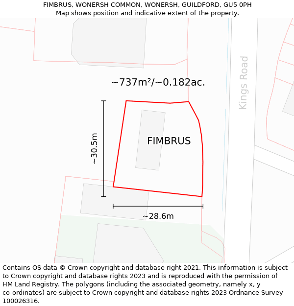 FIMBRUS, WONERSH COMMON, WONERSH, GUILDFORD, GU5 0PH: Plot and title map