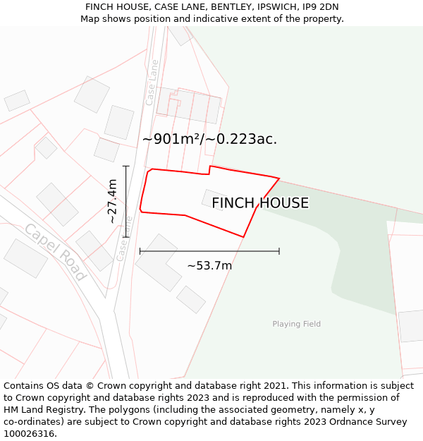 FINCH HOUSE, CASE LANE, BENTLEY, IPSWICH, IP9 2DN: Plot and title map