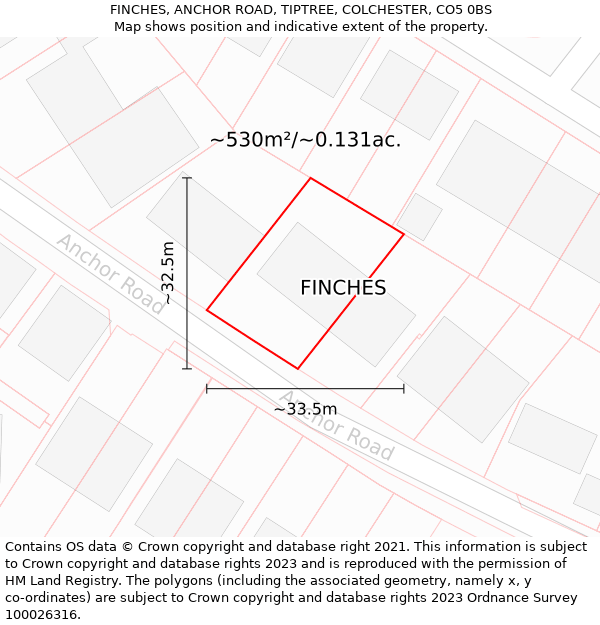 FINCHES, ANCHOR ROAD, TIPTREE, COLCHESTER, CO5 0BS: Plot and title map