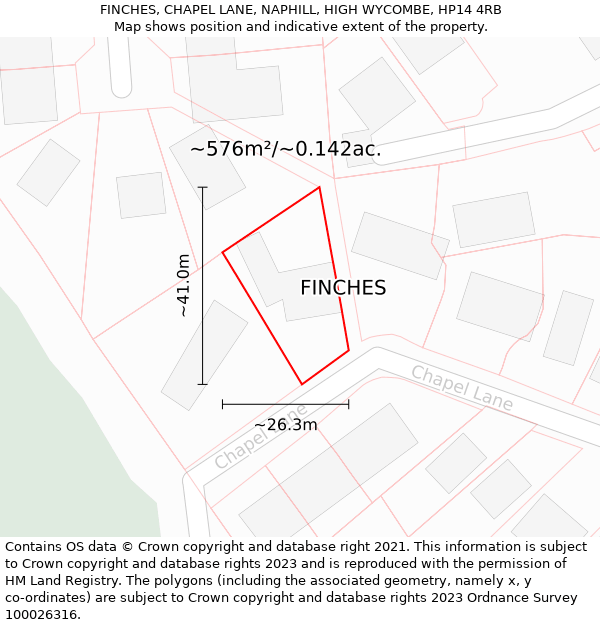 FINCHES, CHAPEL LANE, NAPHILL, HIGH WYCOMBE, HP14 4RB: Plot and title map