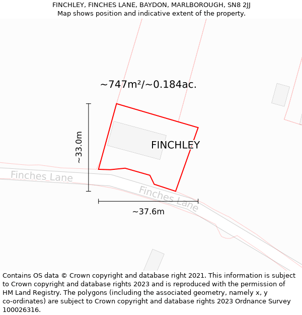 FINCHLEY, FINCHES LANE, BAYDON, MARLBOROUGH, SN8 2JJ: Plot and title map