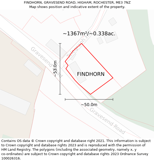 FINDHORN, GRAVESEND ROAD, HIGHAM, ROCHESTER, ME3 7NZ: Plot and title map