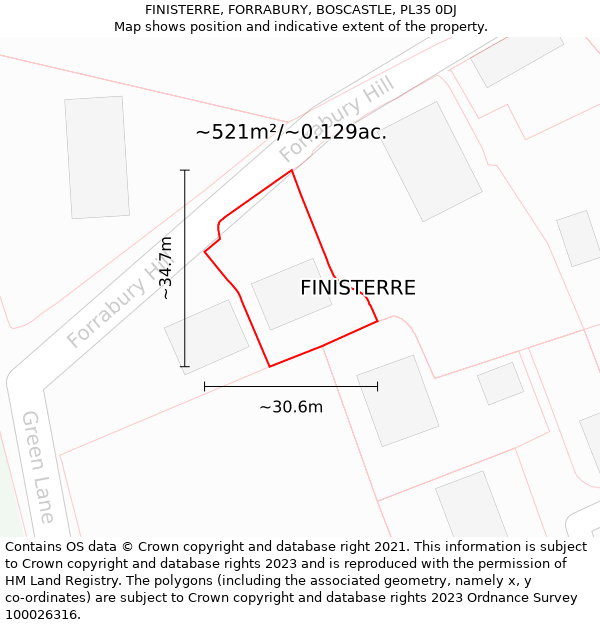 FINISTERRE, FORRABURY, BOSCASTLE, PL35 0DJ: Plot and title map