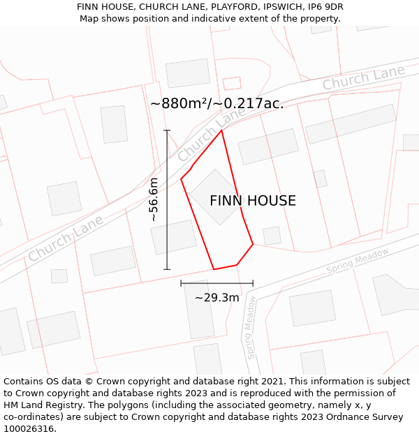 FINN HOUSE, CHURCH LANE, PLAYFORD, IPSWICH, IP6 9DR: Plot and title map