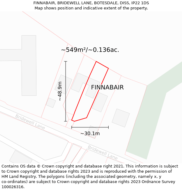 FINNABAIR, BRIDEWELL LANE, BOTESDALE, DISS, IP22 1DS: Plot and title map