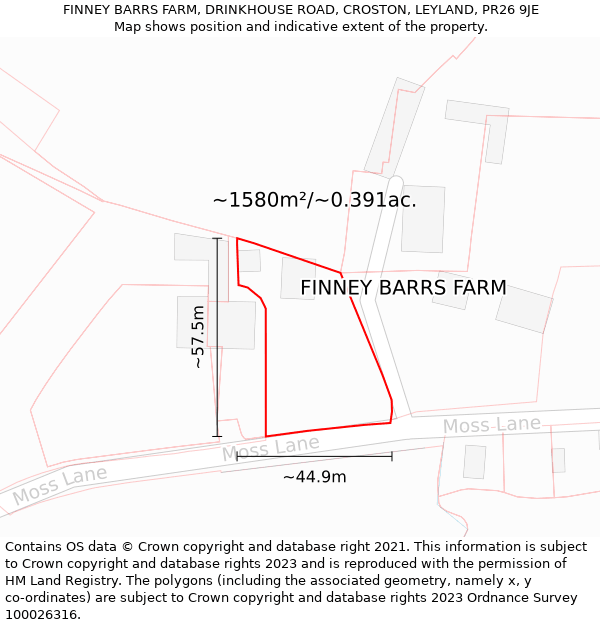 FINNEY BARRS FARM, DRINKHOUSE ROAD, CROSTON, LEYLAND, PR26 9JE: Plot and title map