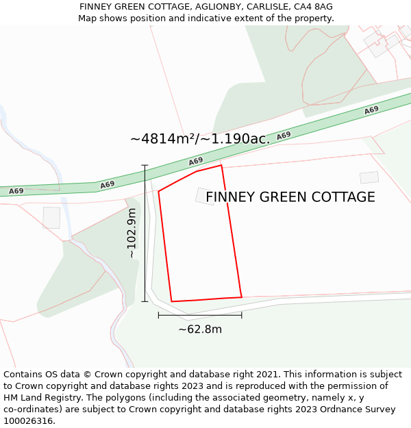 FINNEY GREEN COTTAGE, AGLIONBY, CARLISLE, CA4 8AG: Plot and title map