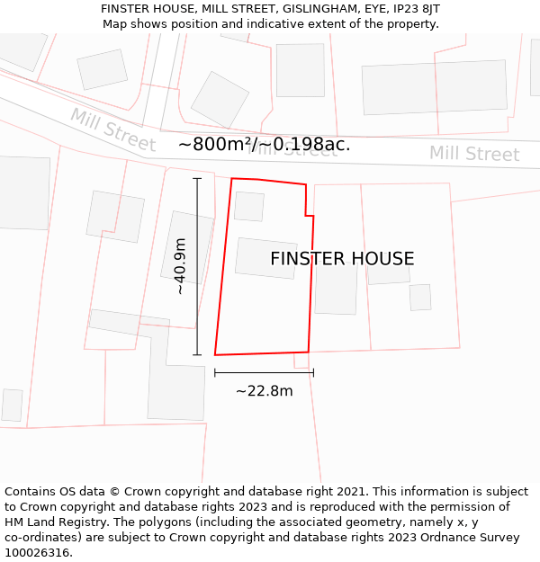 FINSTER HOUSE, MILL STREET, GISLINGHAM, EYE, IP23 8JT: Plot and title map