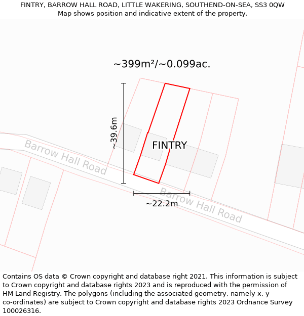 FINTRY, BARROW HALL ROAD, LITTLE WAKERING, SOUTHEND-ON-SEA, SS3 0QW: Plot and title map