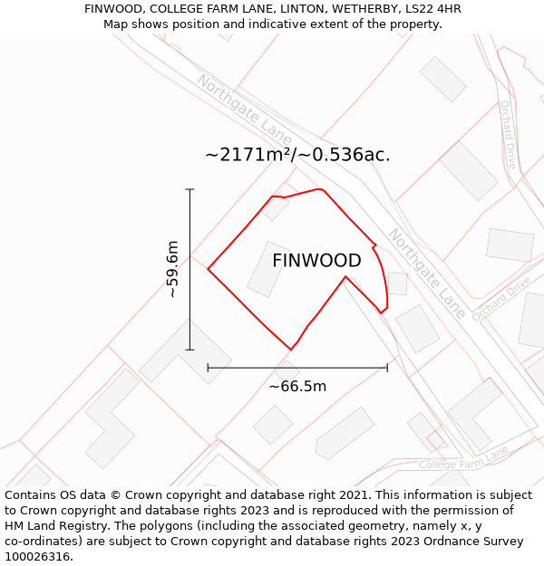 FINWOOD, COLLEGE FARM LANE, LINTON, WETHERBY, LS22 4HR: Plot and title map