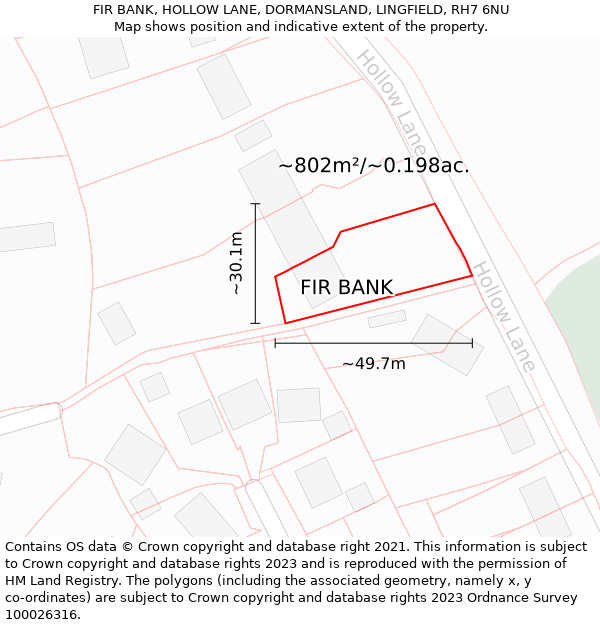 FIR BANK, HOLLOW LANE, DORMANSLAND, LINGFIELD, RH7 6NU: Plot and title map