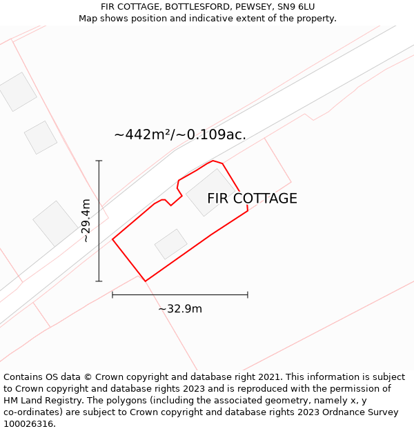 FIR COTTAGE, BOTTLESFORD, PEWSEY, SN9 6LU: Plot and title map