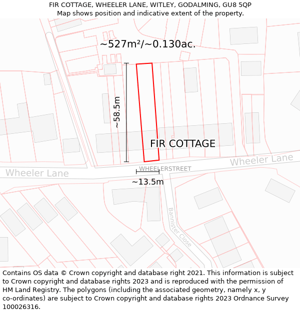 FIR COTTAGE, WHEELER LANE, WITLEY, GODALMING, GU8 5QP: Plot and title map