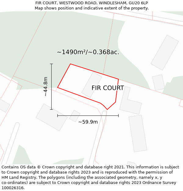 FIR COURT, WESTWOOD ROAD, WINDLESHAM, GU20 6LP: Plot and title map