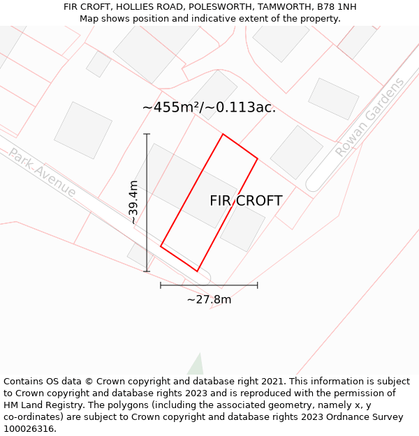 FIR CROFT, HOLLIES ROAD, POLESWORTH, TAMWORTH, B78 1NH: Plot and title map