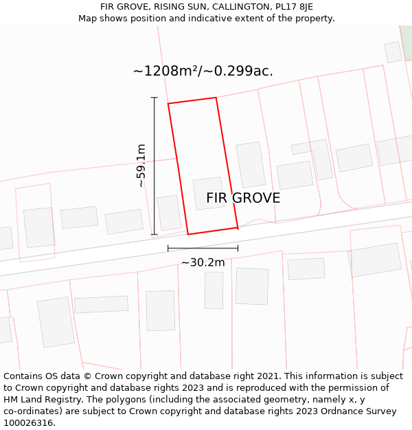 FIR GROVE, RISING SUN, CALLINGTON, PL17 8JE: Plot and title map