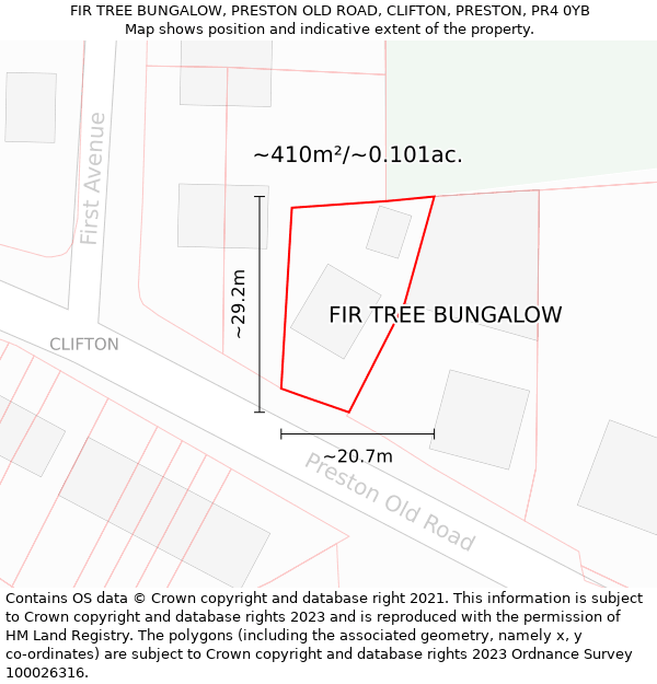 FIR TREE BUNGALOW, PRESTON OLD ROAD, CLIFTON, PRESTON, PR4 0YB: Plot and title map