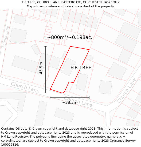 FIR TREE, CHURCH LANE, EASTERGATE, CHICHESTER, PO20 3UX: Plot and title map