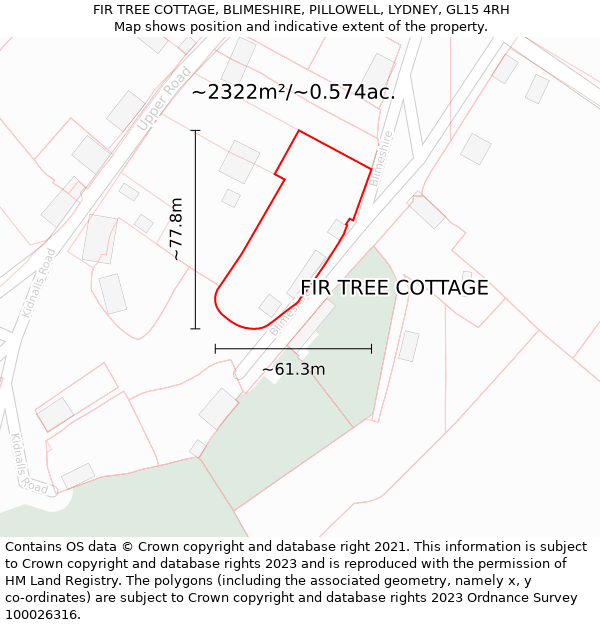 FIR TREE COTTAGE, BLIMESHIRE, PILLOWELL, LYDNEY, GL15 4RH: Plot and title map