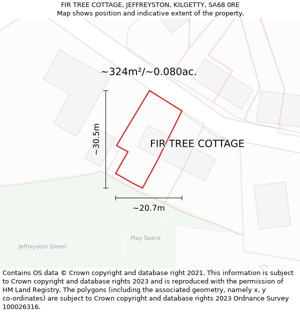 FIR TREE COTTAGE, JEFFREYSTON, KILGETTY, SA68 0RE: Plot and title map