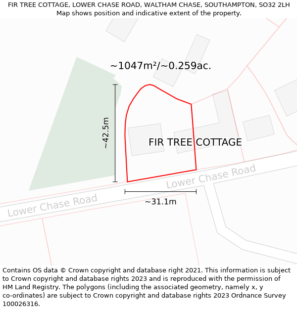 FIR TREE COTTAGE, LOWER CHASE ROAD, WALTHAM CHASE, SOUTHAMPTON, SO32 2LH: Plot and title map