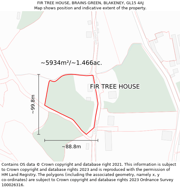 FIR TREE HOUSE, BRAINS GREEN, BLAKENEY, GL15 4AJ: Plot and title map