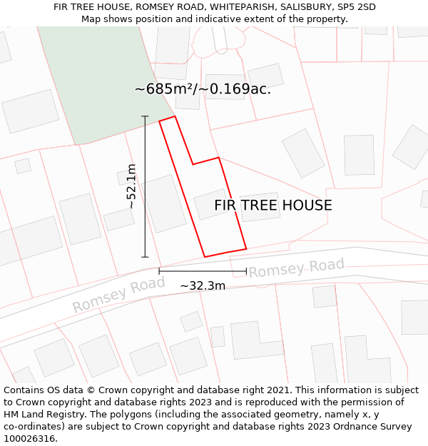 FIR TREE HOUSE, ROMSEY ROAD, WHITEPARISH, SALISBURY, SP5 2SD: Plot and title map