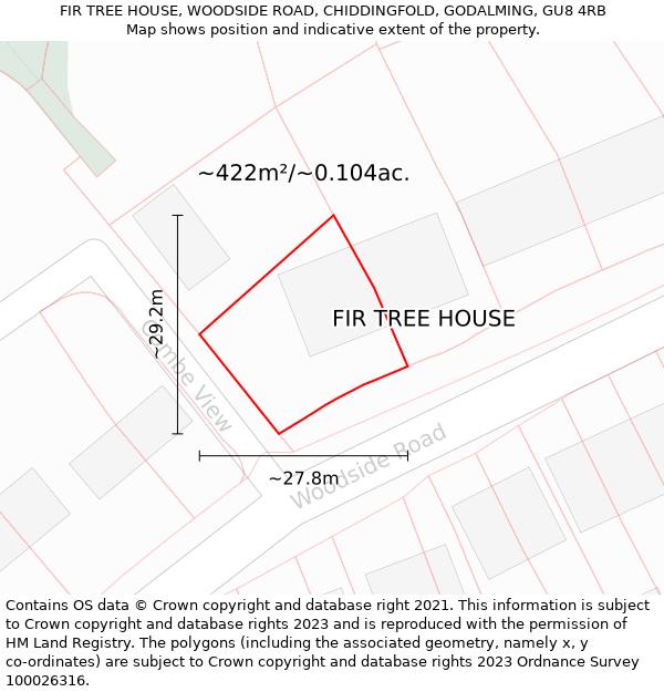 FIR TREE HOUSE, WOODSIDE ROAD, CHIDDINGFOLD, GODALMING, GU8 4RB: Plot and title map