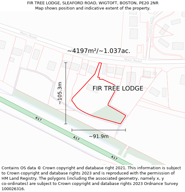 FIR TREE LODGE, SLEAFORD ROAD, WIGTOFT, BOSTON, PE20 2NR: Plot and title map