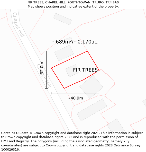 FIR TREES, CHAPEL HILL, PORTHTOWAN, TRURO, TR4 8AS: Plot and title map