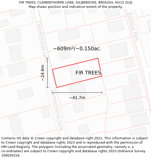 FIR TREES, CLEMENTHORPE LANE, GILBERDYKE, BROUGH, HU15 2UQ: Plot and title map
