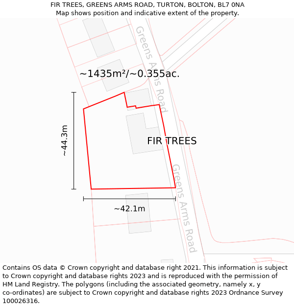 FIR TREES, GREENS ARMS ROAD, TURTON, BOLTON, BL7 0NA: Plot and title map