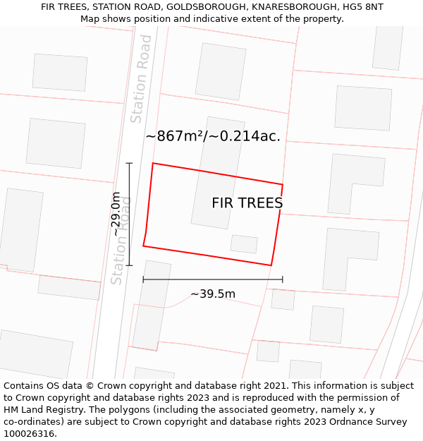 FIR TREES, STATION ROAD, GOLDSBOROUGH, KNARESBOROUGH, HG5 8NT: Plot and title map