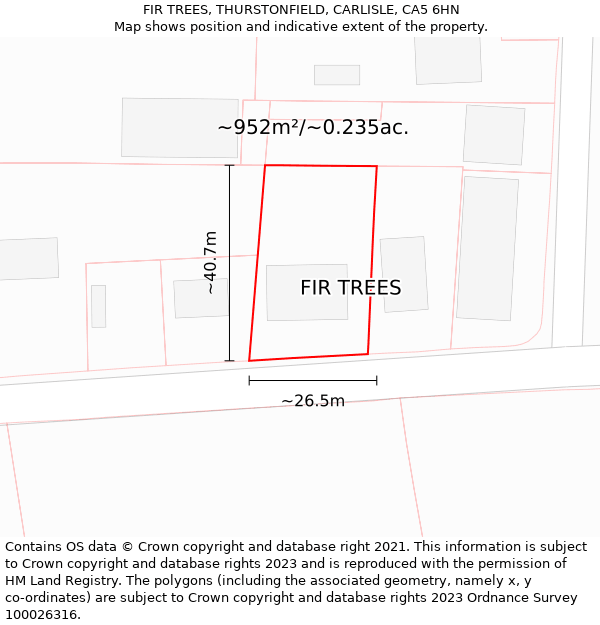 FIR TREES, THURSTONFIELD, CARLISLE, CA5 6HN: Plot and title map