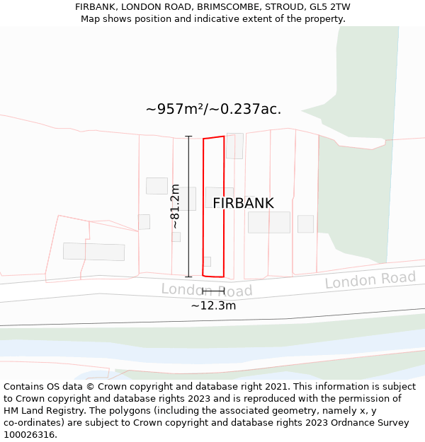 FIRBANK, LONDON ROAD, BRIMSCOMBE, STROUD, GL5 2TW: Plot and title map