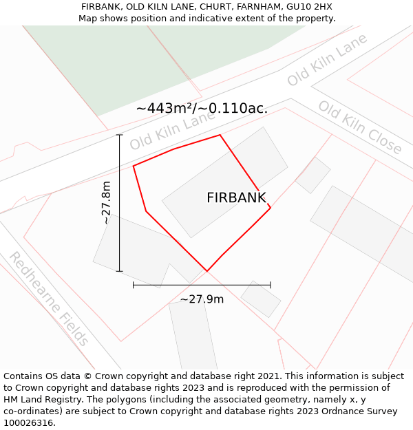 FIRBANK, OLD KILN LANE, CHURT, FARNHAM, GU10 2HX: Plot and title map