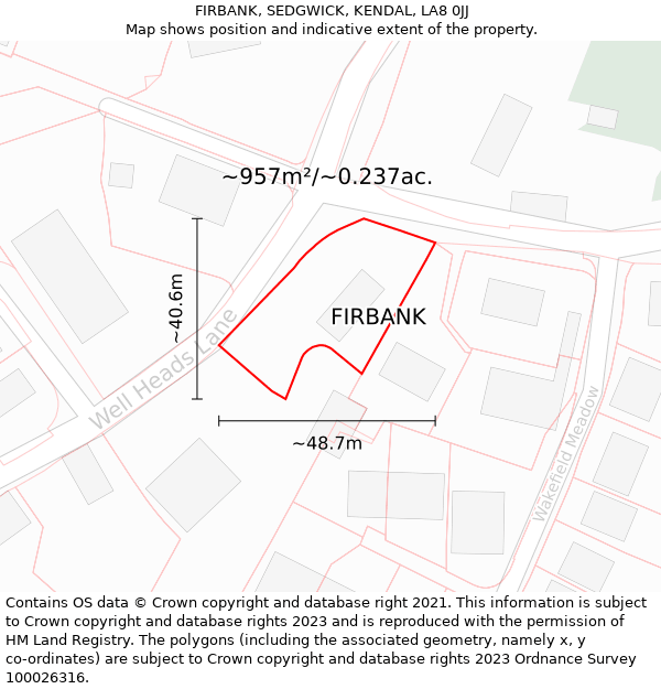 FIRBANK, SEDGWICK, KENDAL, LA8 0JJ: Plot and title map